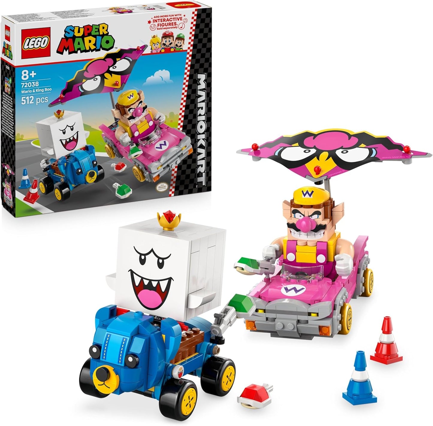 LEGO Super Mario: Mario Kart – Wario e Rei Boo - Brinquedo interativo com 2 carros e 2 figuras para brincar e exibir - Presente gamer para meninos e meninas a partir de 8 anos - 72038