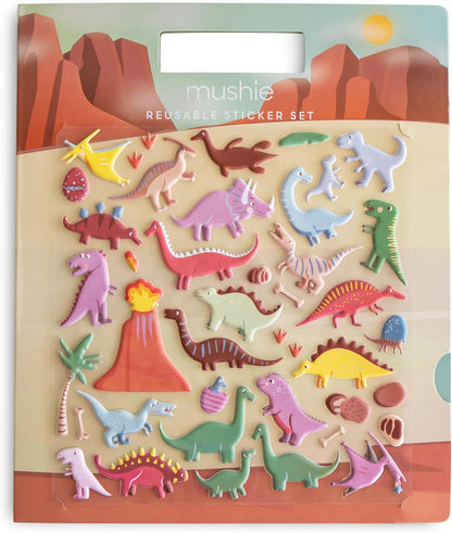 Mushie Livro de Adesivos Reutilizáveis (Dinossauro) | Adesivos Removíveis em Papel Fofo | Atividade de Artes e Ofícios para Crianças