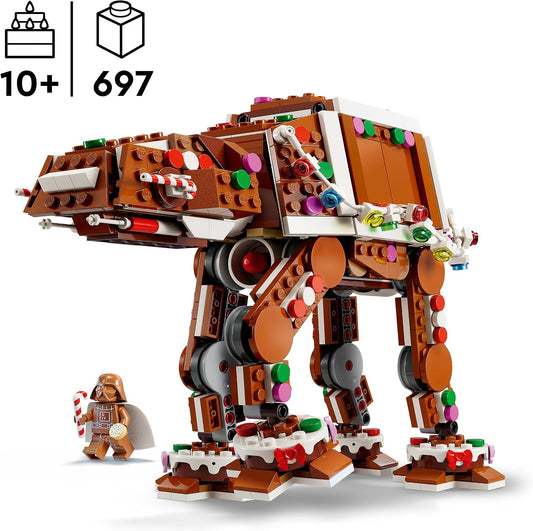 LEGO AT-AT Walker de Biscoito de Gengibre 40806 | Brinquedo para meninos e meninas a partir de 10 anos, minifigura de Darth Vader com sabre de luz, decoração festiva, presente de Natal, 697 peças