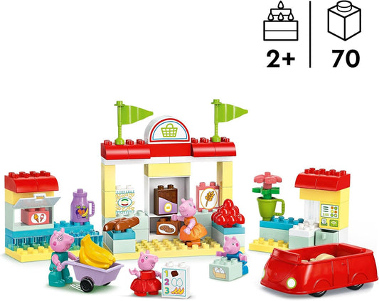 LEGO  Supermercado DUPLO Peppa Pig, loja de brinquedos com carro e 4 figuras incl. Mamãe, papai e George, atividade de desenvolvimento inicial, brinquedos de aprendizagem para crianças de 2 anos ou mais, ideia de presente 10434