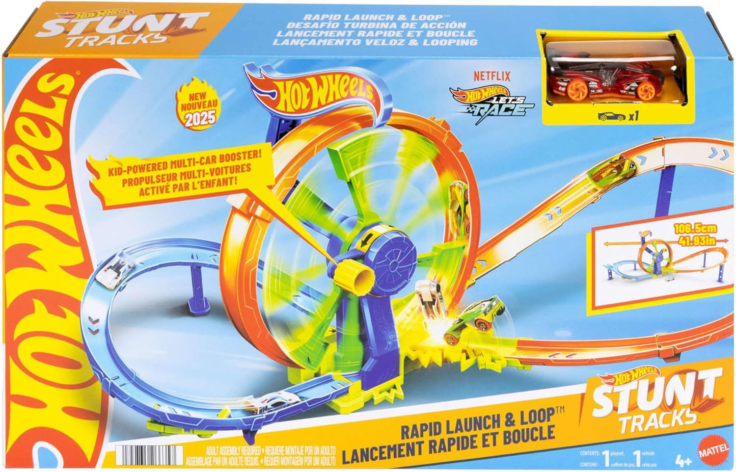 Hot Wheels Conjunto de Pista de Carrinhos, com Lançamento e Loop, Veículo Die-Cast em Escala 1:64, Área de Impacto na Pista em Formato de 8 com Impulsor Loop-Kicker, JBX65