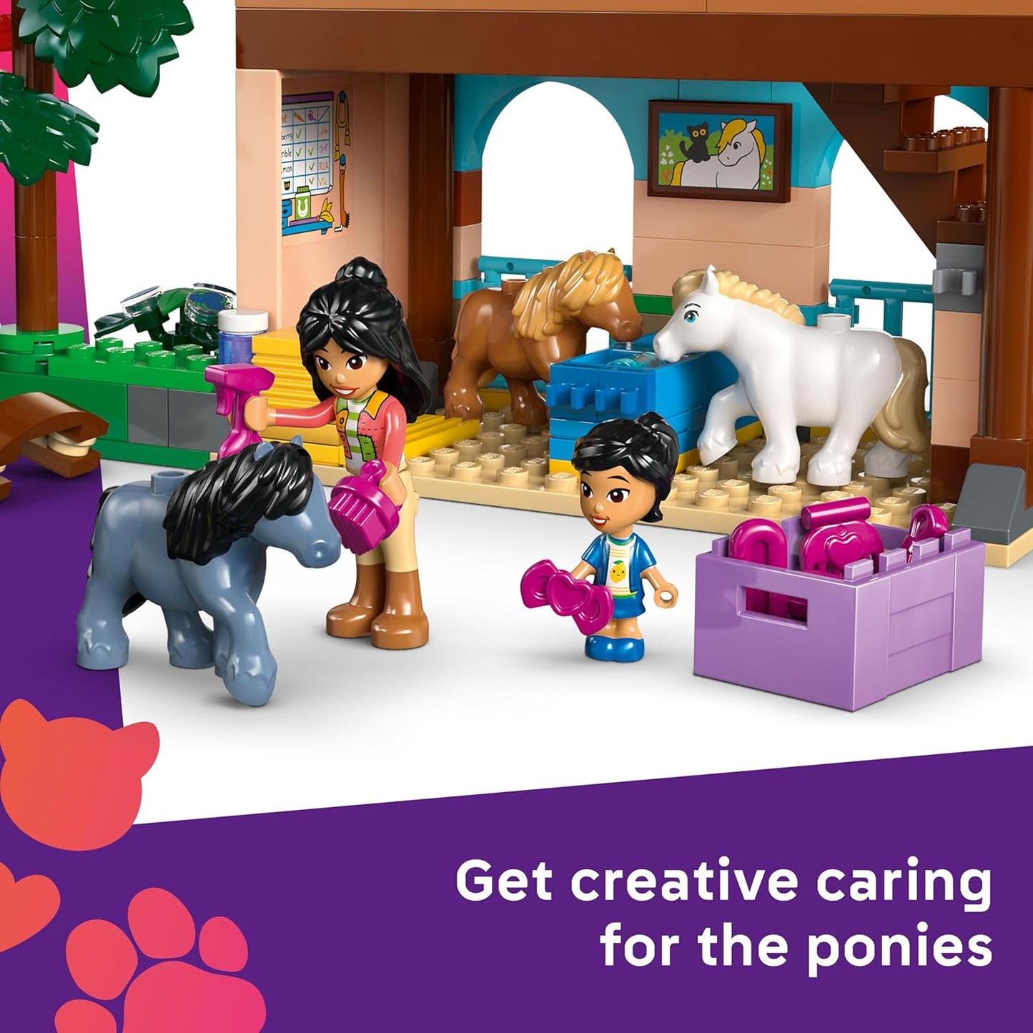 LEGO Friends Rancho e Estábulo de Pôneis - Inclui 3 figuras de cavalos, 4 mini bonecas e um gato, além de acessórios divertidos - Presente criativo para meninas a partir de 7 anos - 42654