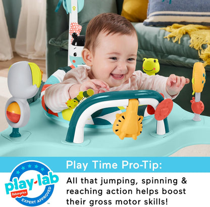 Fisher-Price Centro de atividades Baby Bouncer Colorful Corners Jumperoo com música, luzes, sons e brinquedos educativos, HNX59