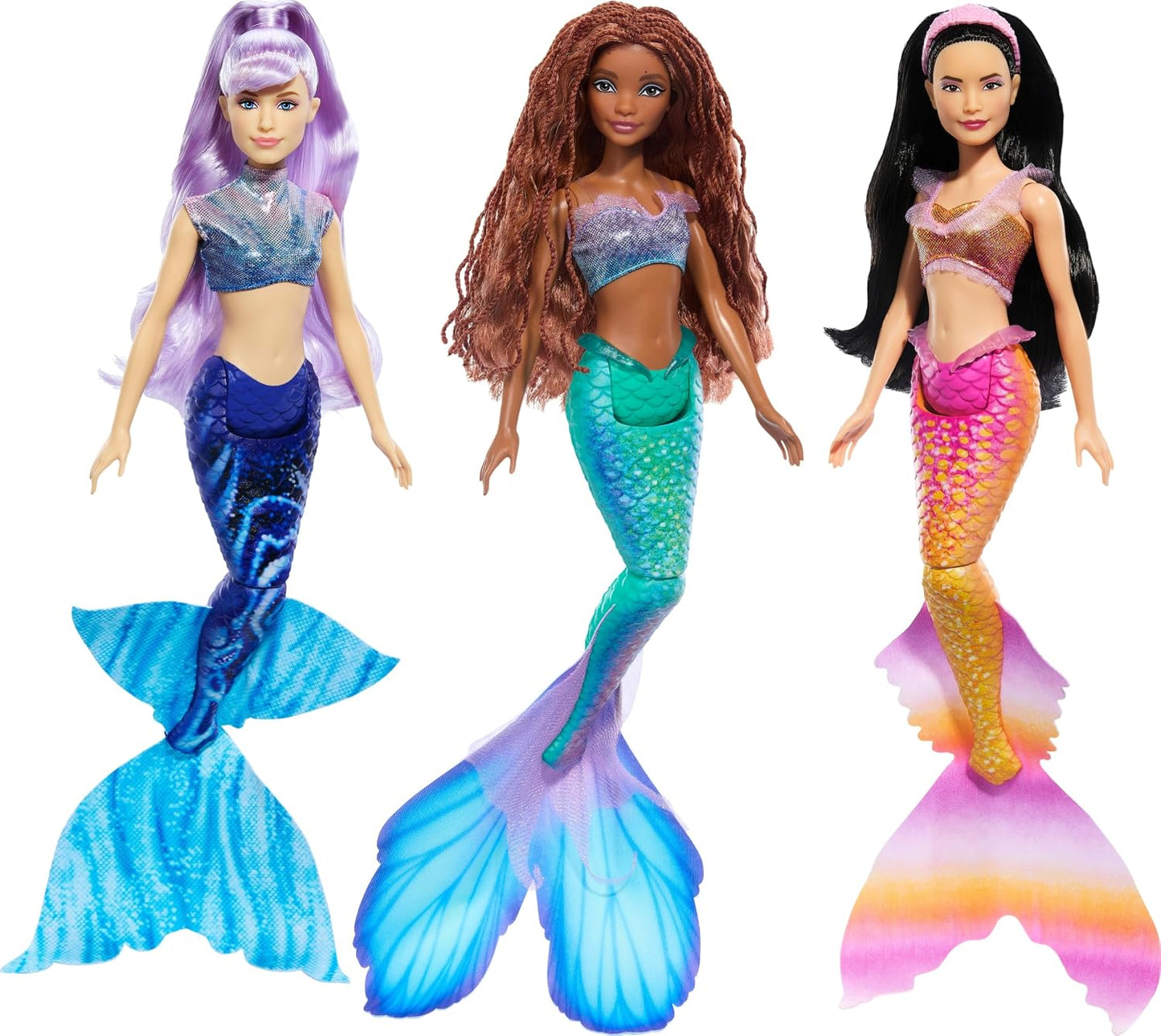 Conjunto de Bonecas Disney A Pequena Sereia: Ariel e suas Irmãs – 3 Bonecas Sereias Fashion (Mala, Karina e Ariel) – HND29