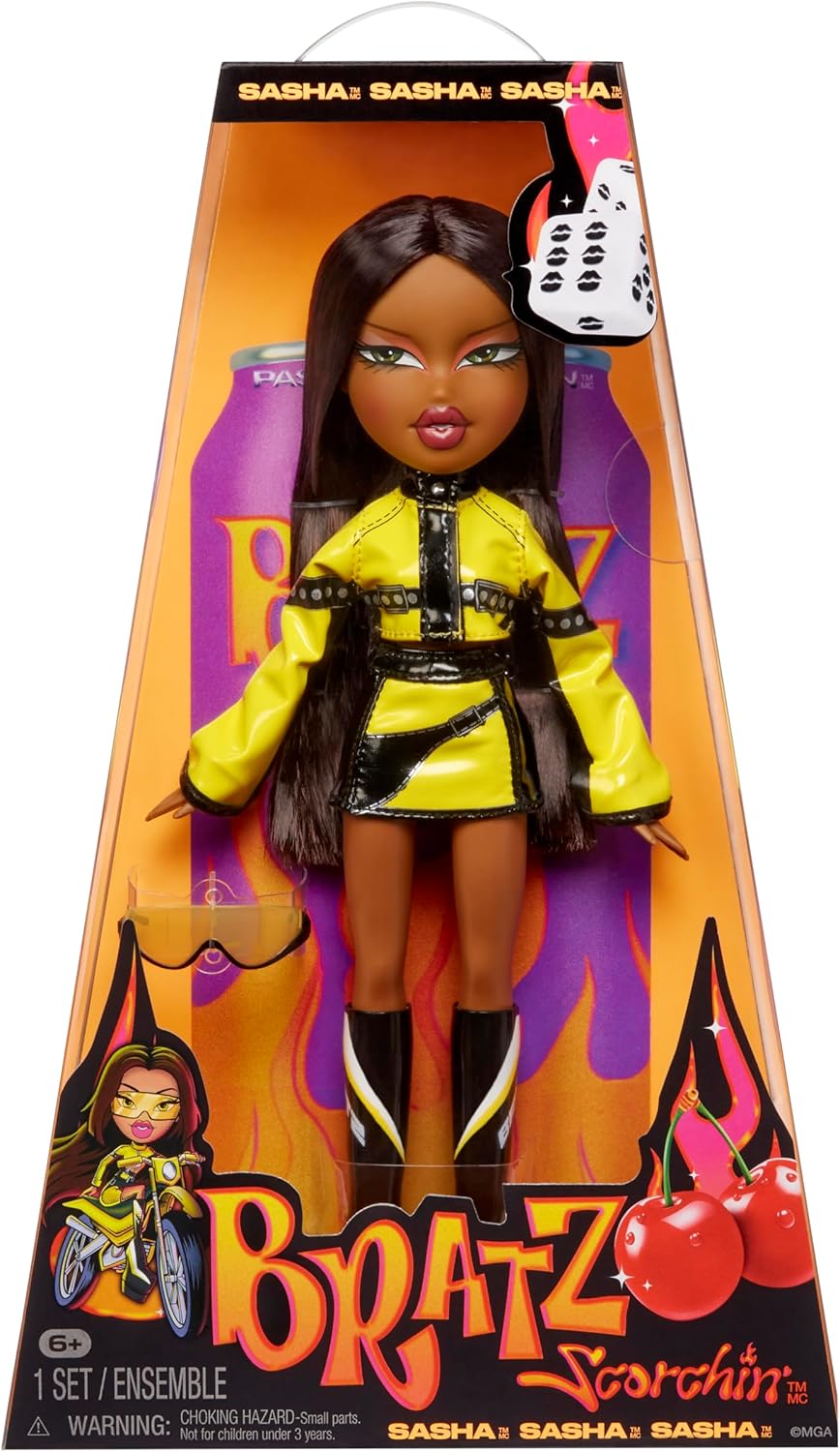 Bratz Scorchin' Sasha - Inclui 1 boneca fashion, vem com roupa e acessórios, bonecas inspiradas em motos, brinquedos fofos para meninas