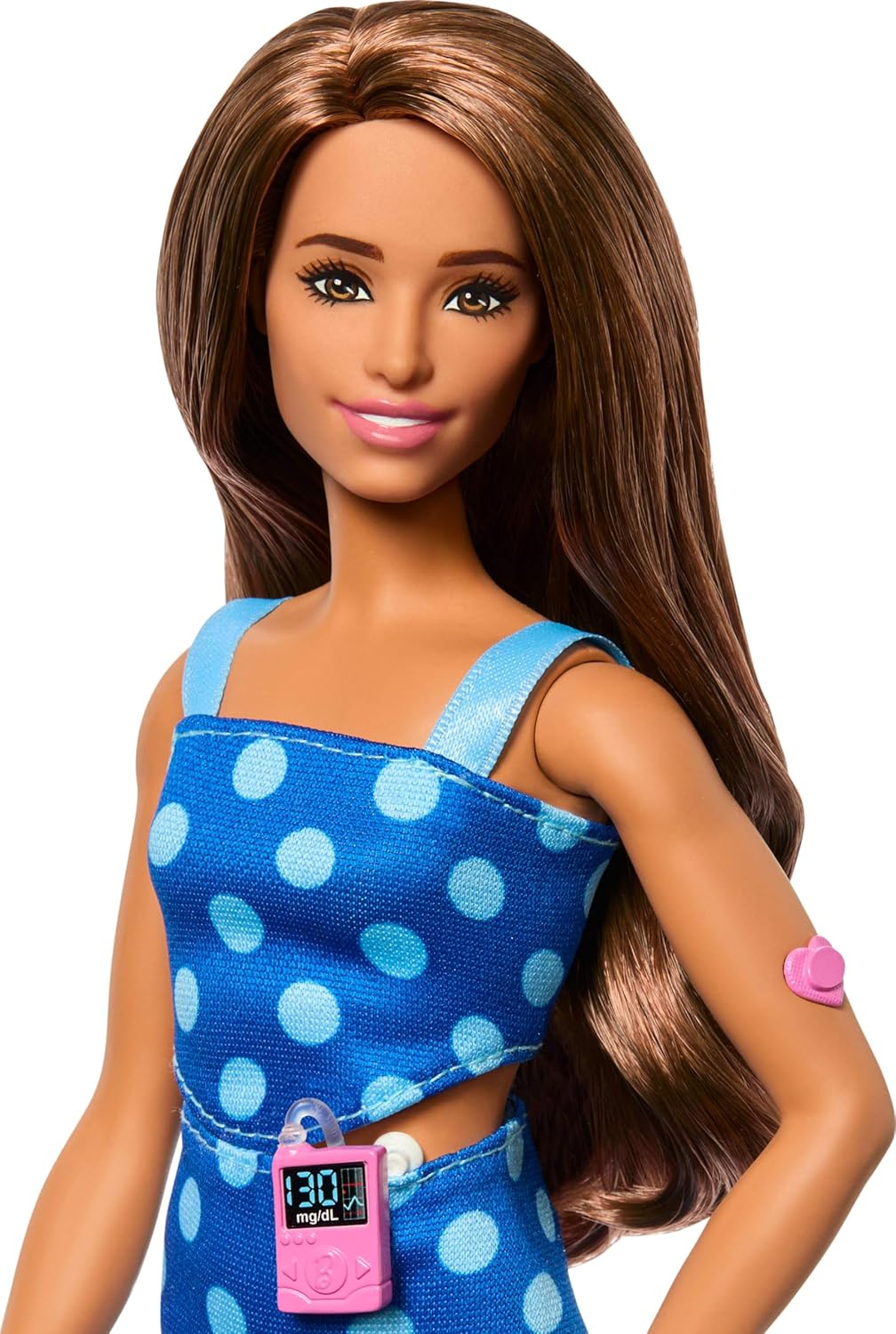Barbie Fashionistas Boneca nº 242, Boneca com Diabetes Tipo 1 Vestindo Roupa de Bolinhas e Acessórios, Em Parceria com Breakthrough T1D, HYT97