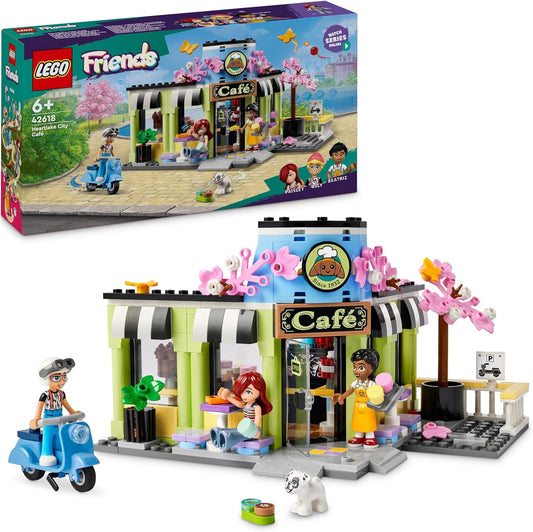 LEGO Friends Heartlake City Café Juguete para niños, Set de construcción de panadería, Idea de regalo de cumpleaños para niñas y niños a partir de 6 años, con 3 minimuñecas y una figura de perro 42618