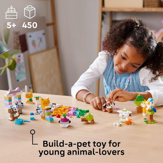LEGO Classic Creative Pets, caja de ladrillos con juguetes de construcción de animales para niñas y niños de 5 años en adelante con figuras de perro, gato, conejo, hámster y pájaro