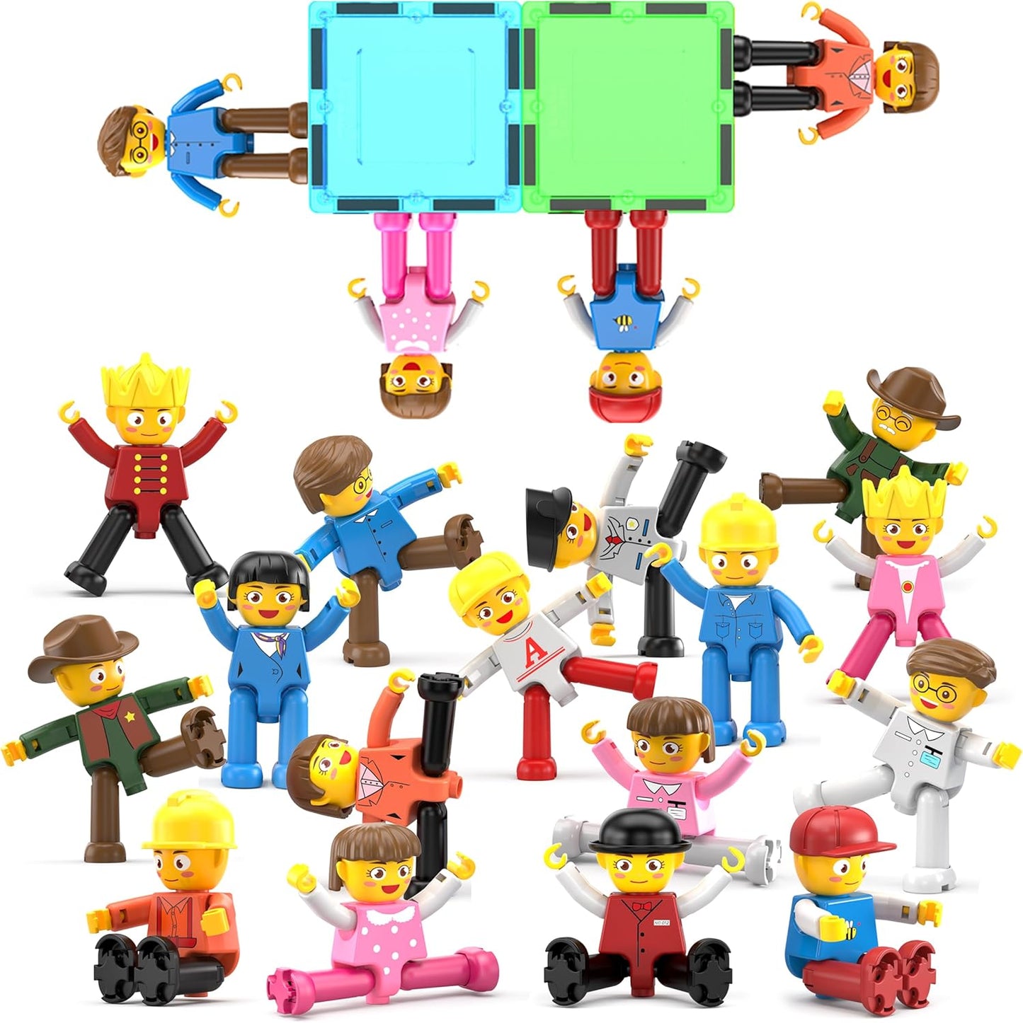 PicassoTiles Conjunto de Brinquedo Infantil com 16 Figuras de Ação de Personagens, Pacote de Expansão, Blocos de Construção Magnéticos, Brinquedo STEM para Brincar de Faz de Conta, Peças de Montar PTA08