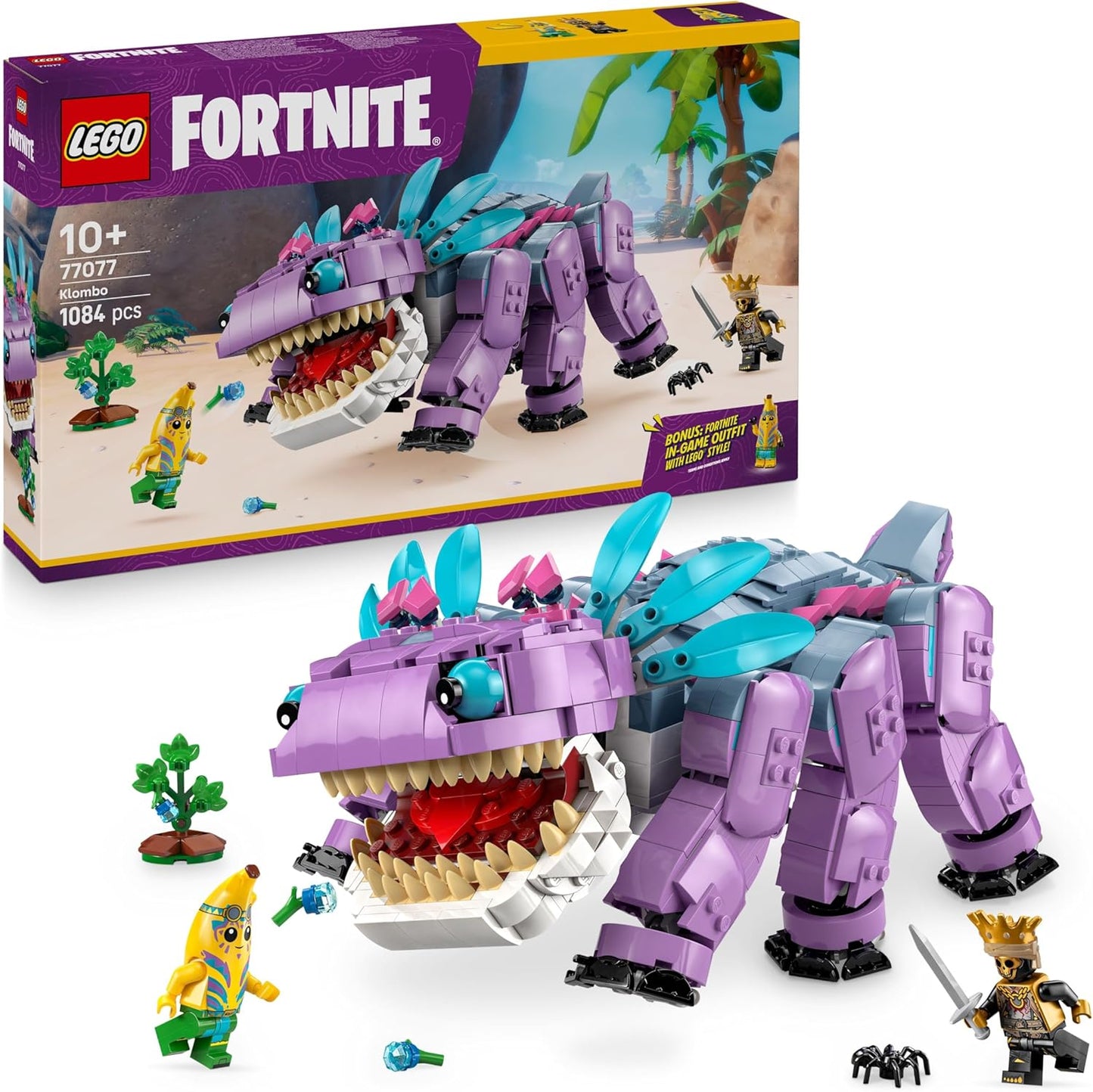 LEGO Brinquedo Fortnite Klombo - Figura de dinossauro para brincar e exibir com minifiguras Oro e Island Peely - Presente para meninos, meninas e fãs de jogos a partir de 10 anos - 77077
