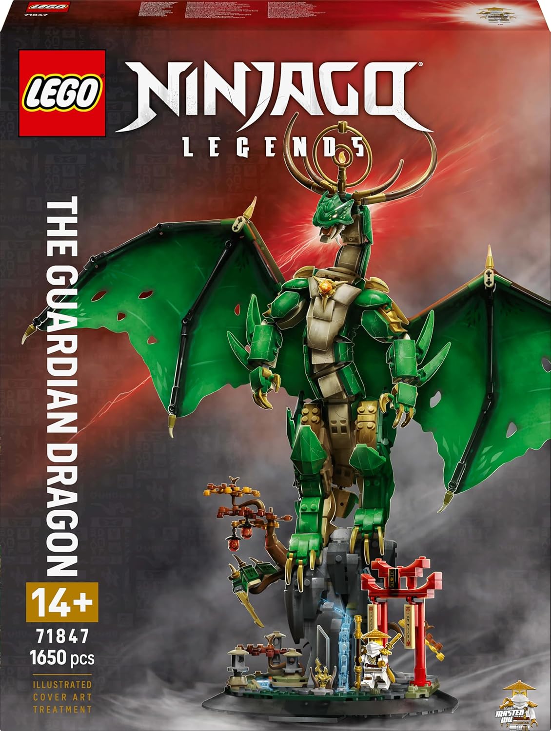 LEGO Ninjago The Guardian Dragon Model Kit - Features a Posable Dragon Figure, Master Wu Minifigure & a Scenic Rock-Effect Display Stand - Gift for 14+ Year Old boys & Teenage Monstrosity Fans - 71847