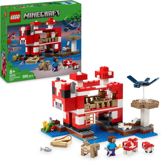 LEGO Minecraft The Mooshroom House Island Building Toy - Conjunto de brincadeira de simulação apresenta uma figura de Steve, mobs e uma mesa de artesanato - presente de aniversário para meninas e meninos de mais de 8 anos