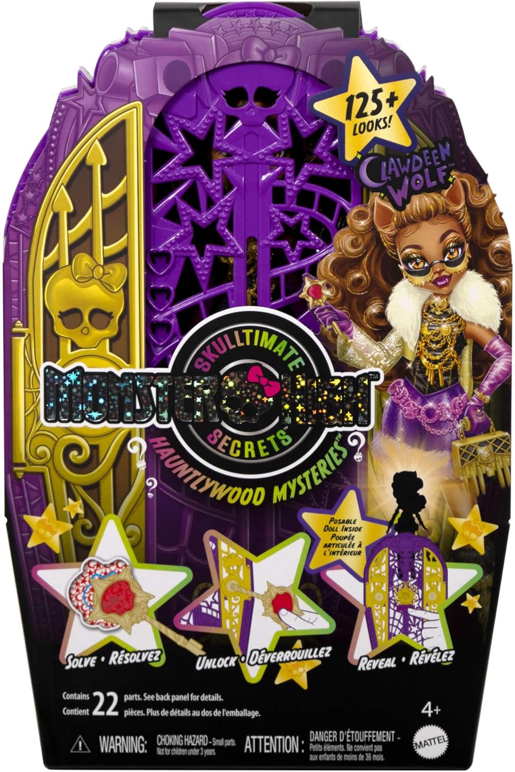 Monster High Conjunto de boneca e acessórios Skulltimate Secrets, Hauntlywood Mysteries Clawdeen Wolf com guarda-roupa revelador e mais de 19 surpresas glamorosas, como roupas para boneca, JBG80