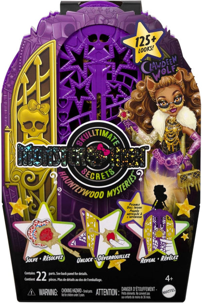 Monster High Conjunto de boneca e acessórios Skulltimate Secrets, Hauntlywood Mysteries Clawdeen Wolf com guarda-roupa revelador e mais de 19 surpresas glamorosas, como roupas para boneca, JBG80