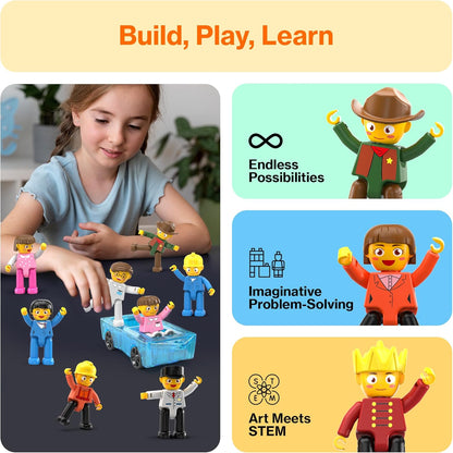 PicassoTiles Conjunto de Brinquedo Infantil com 16 Figuras de Ação de Personagens, Pacote de Expansão, Blocos de Construção Magnéticos, Brinquedo STEM para Brincar de Faz de Conta, Peças de Montar PTA08