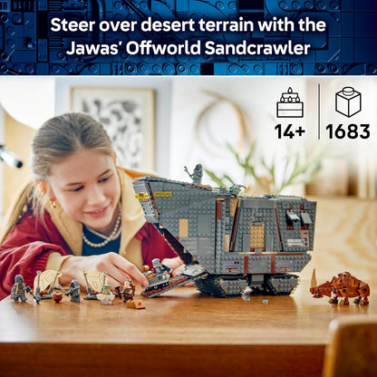 LEGO Star Wars 75453 Sandcrawler Offworld e Mudhorn – Kit de montar com figura do Grogu e 5 minifiguras (incluindo O Mandaloriano) – Presente de aniversário para adolescentes a partir de 14 anos e fãs de filmes