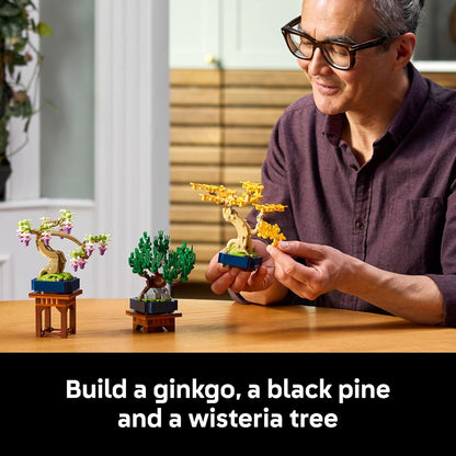 LEGO Botanicals Mini Bonsai Trees - Ginkgo, Pinheiro Negro e Glicínia - Plantas Artificiais com Suportes de Exibição - Kit de Modelo para Decoração de Casa - Presente para Adultos - 10373