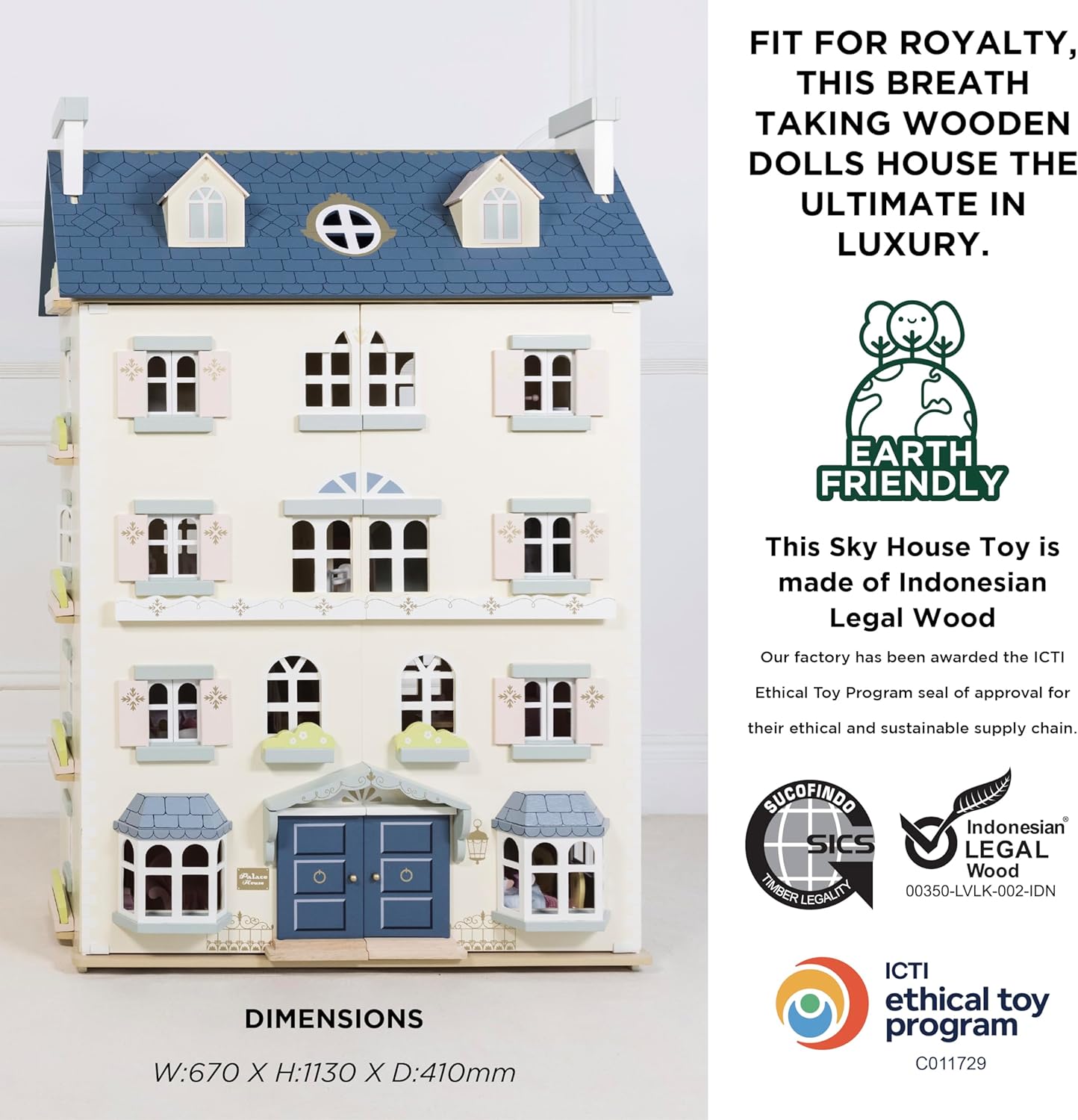 Le Toy Van - Salão da Cerejeira Grande Casa de Bonecas de Madeira | Conjunto de jogos de casa de bonecas de madeira de 4 andares - adequado para maiores de 3 anos