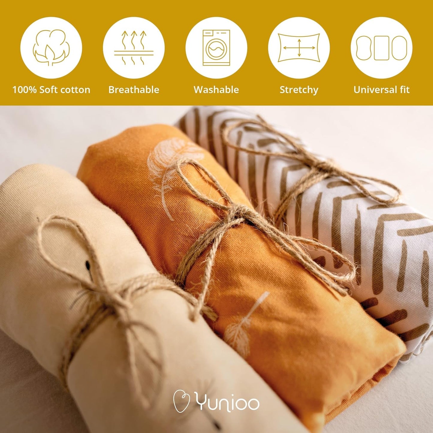 YUNIOO™ Pacote com 3 lençóis ajustáveis para berço, lençóis ajustáveis para berço de moisés, também para carrinho de bebê, berço, carrinho de bebê, trocador de fraldas e capa para trocador. Serve para diferentes colchões. 80 x 40 cm