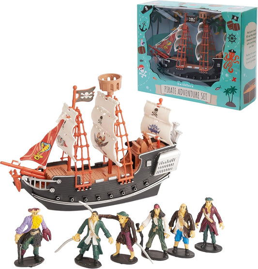 THE TWIDDLERS - Navio Pirata de Faz de Conta com Miniaturas de Piratas, Brinquedo para Crianças e Entusiastas - Inclui Navio e 6 Piratas