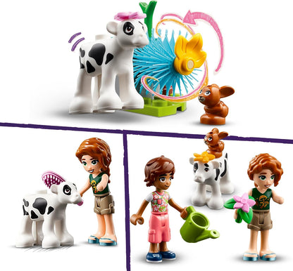 LEGO Friends Autumn's Baby Cow Shed, conjunto de brinquedos de animais de fazenda para meninas, meninos e crianças de 5 anos ou mais, com 2 personagens de miniboneca, figuras de bezerro e coelho 42607