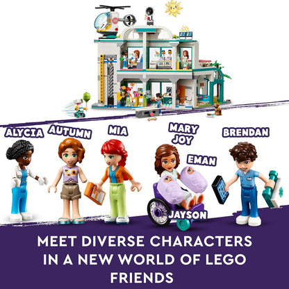 LEGO Friends Heartlake City Hospital Set con helicóptero de juguete para niñas, niños y niños a partir de 7 años, personajes de minimuñecas que incluyen Otoño, juguetes de construcción para juegos de rol de médico, idea de regalo 42621