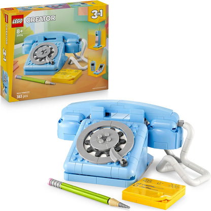 LEGO Creator 3 em 1 Telefone Retrô com Disco Giratório - Transforma-se em um modelo dos anos 80 ou em 2 celulares dos anos 2000 - Presente Criativo para Meninas e Meninos a partir de 8 Anos - 31174