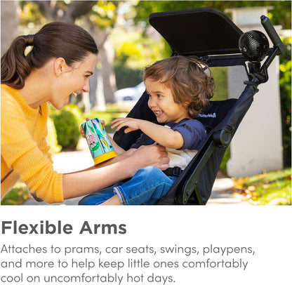 Munchkin Ventilador para carrinho de bebê | Mini ventilador portátil para carrinho de bebê com luzes de LED | Itens essenciais para bebê | Ventilador para carrinho de bebê 360 com 4 velocidades | Preto