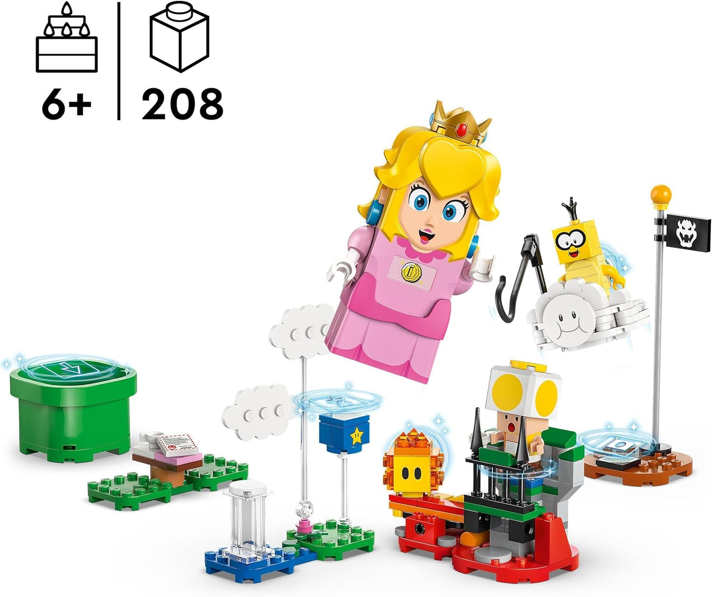 LEGO Super Mario Adventures com pêssego interativo, conjunto de brinquedos de princesa para crianças, figura de sapo amarelo, presente Nintendo para meninas, meninos e jogadores de 6 anos ou mais,