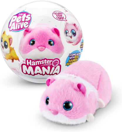 Pets Alive Hamstermania Pink da ZURU Hamster, animal de estimação eletrônico, mais de 20 sons interativos, brinquedo de bola de hamster para meninas e crianças (rosa)