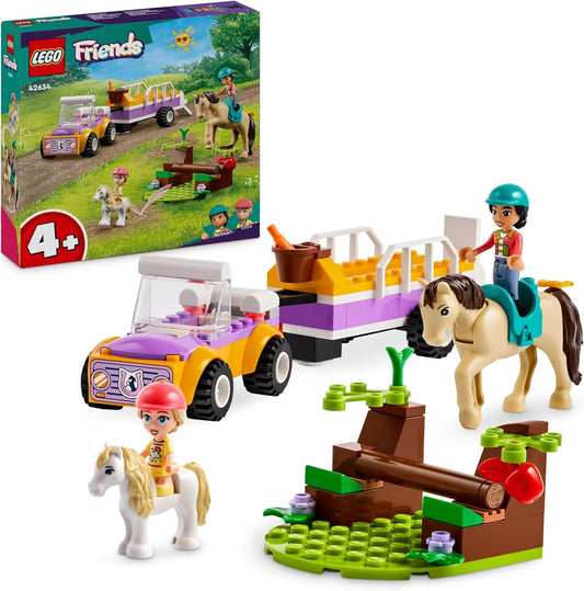 LEGO Conjunto de trailer de cavalos e pôneis Friends, brinquedos de construção de animais para meninas, meninos e crianças de mais de 4 anos, com carro, figuras de personagens Liann e Zoya e 2 cavalos, ideia de presente para brincadeira de simulação 42634