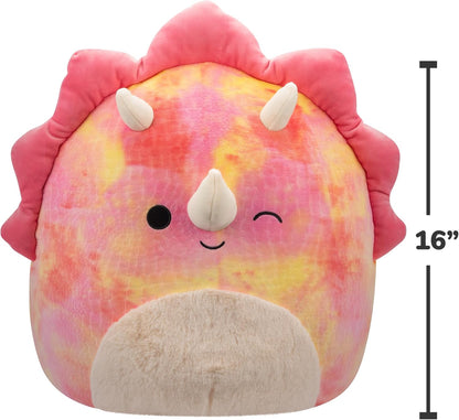 Squishmallows SQCR05478 16 polegadas-Trinity The Winking Pink Tie-Dye Triceratops com barriga difusa, multicolorido
