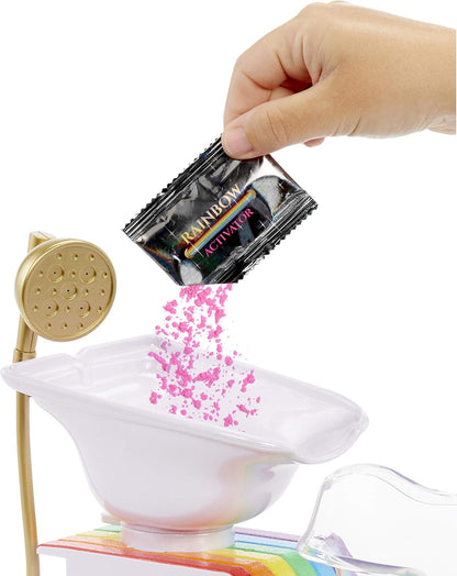 Conjunto de salão de cabeleireiro Rainbow High 567448E7C, com cadeira de salão com função de água e mais de 20 surpresas!