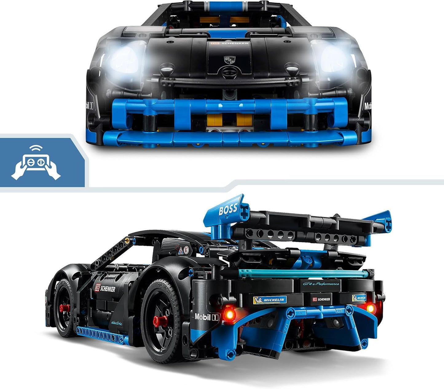 LEGO Brinquedo de carro de corrida Technic Porsche GT4 e-Performance para meninos e meninas de 10 anos ou mais, modelo de veículo com ação de controle remoto, decoração de quarto infantil,