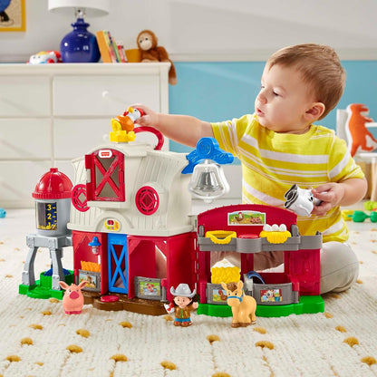 Fisher-Price Little People Fazenda Cuidando dos Animais - Edição Italiana, Espanhola e Inglesa, conjunto de brinquedos interativo com aprendizado Smart Stages para bebês e crianças de 1 a 5 anos. HPF43