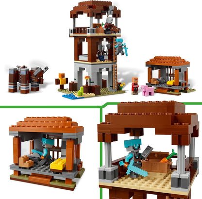 LEGO Minecraft The Pillager Outpost and Ravager - Brinquedo de construção de fortaleza de vila, incluindo uma figura de Ravager articulável com função de mandíbula estalando - Presente para meninos e meninas a partir de 8 anos - 21278