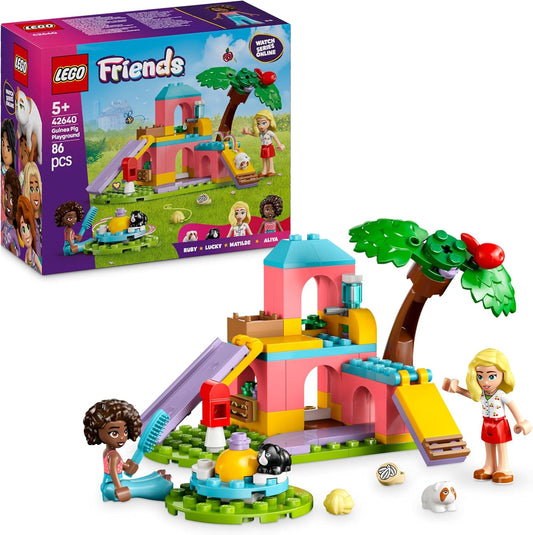 LEGO Conjunto de playground de cobaia Friends, conjunto de brinquedo de construção para meninas de 6 anos ou mais, inclui 2 minibonecas e 2 figuras de animais para brincadeiras imaginativas