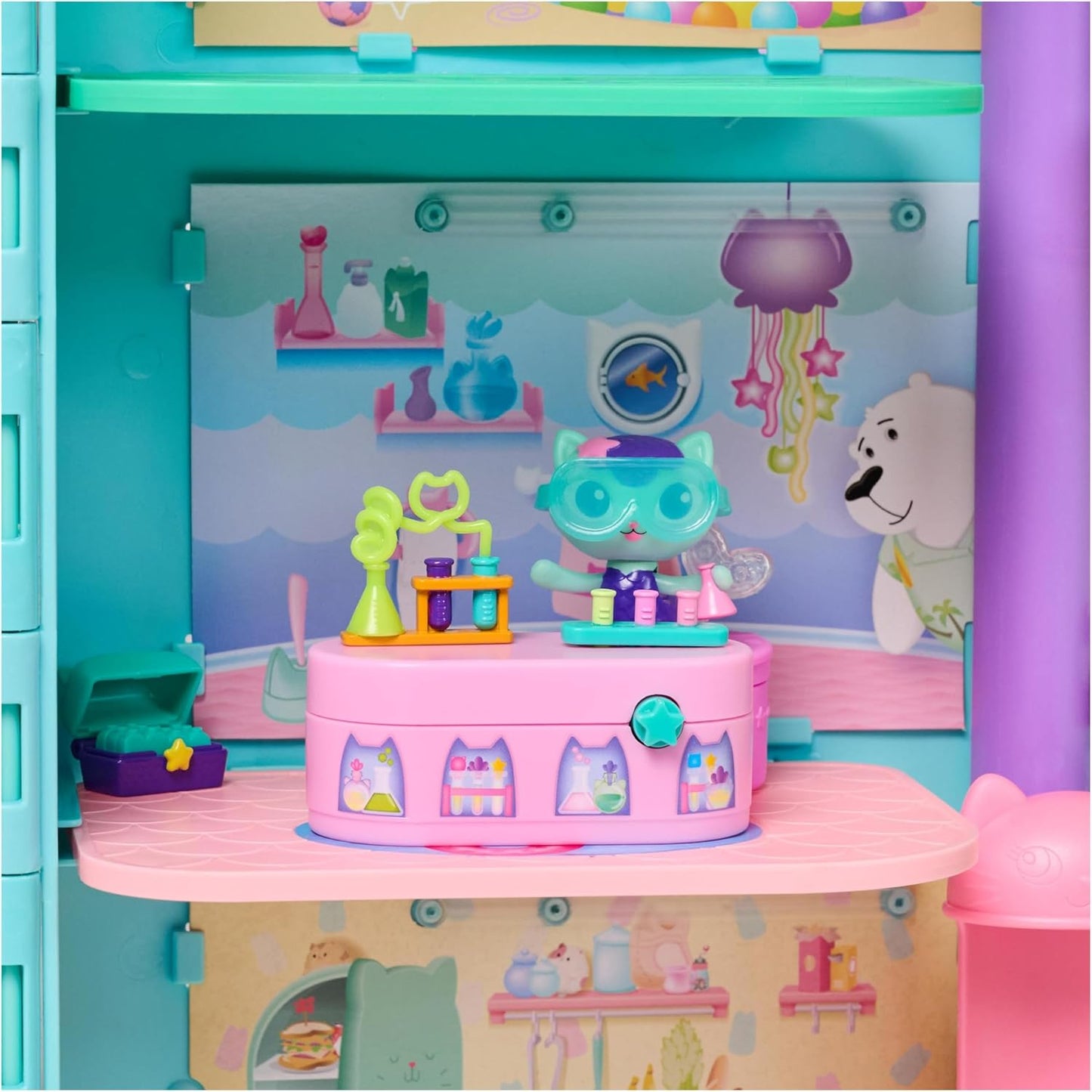 Gabby’s Dollhouse Figura MerCat Bobble da Série Celebration com Mobília e Acessórios para Casa de Bonecas, Brinquedo Infantil para Meninas e Meninos a partir de 3 Anos
