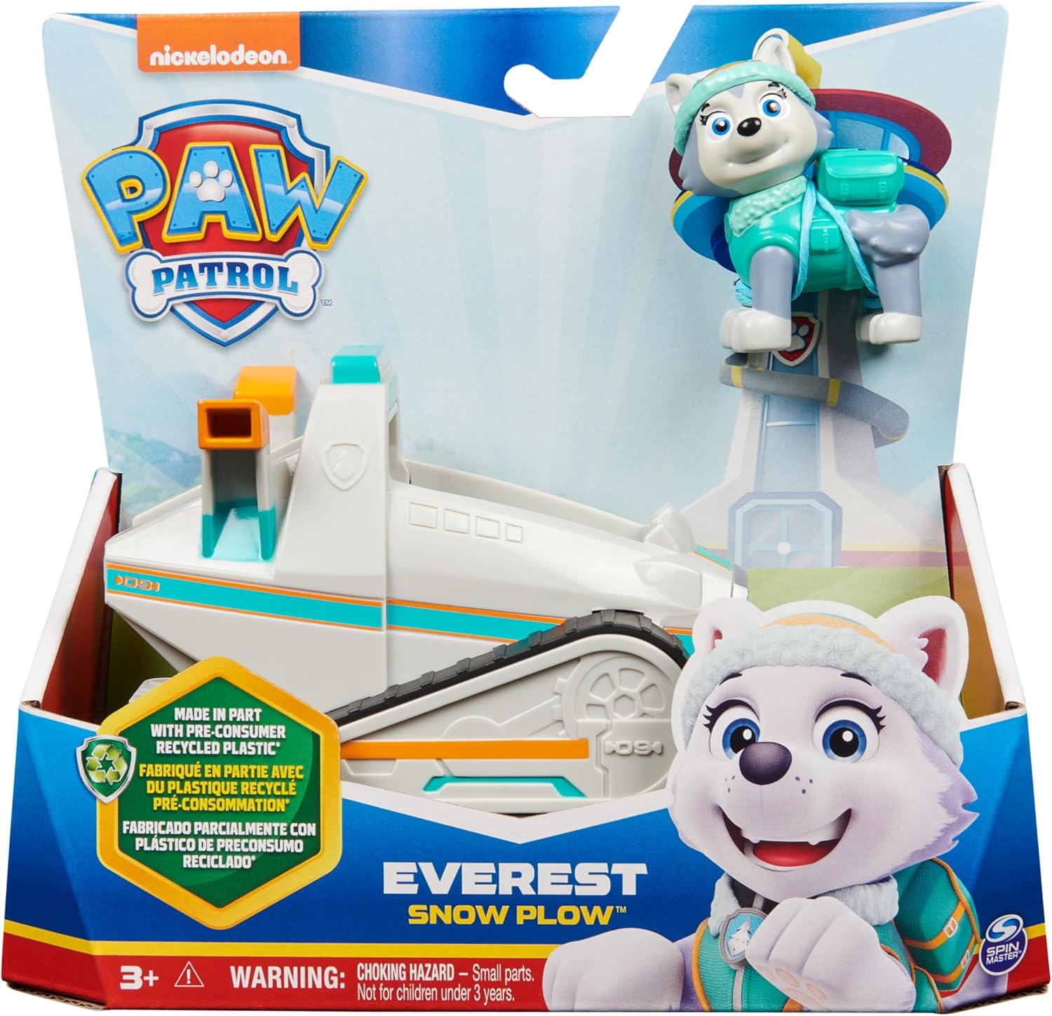 Paw Patrol, Everest Snowplow, coche de juguete con figura de acción co