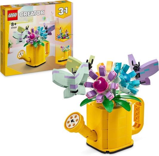 LEGO Criador 3 em 1 flores em regador brinquedo do Welly Boot para 2 pássaros em um poleiro, conjunto de animais para meninas, meninos e crianças, com 3 brinquedos de borboleta, é um ótimo acessório de mesa, presente da natureza 31149