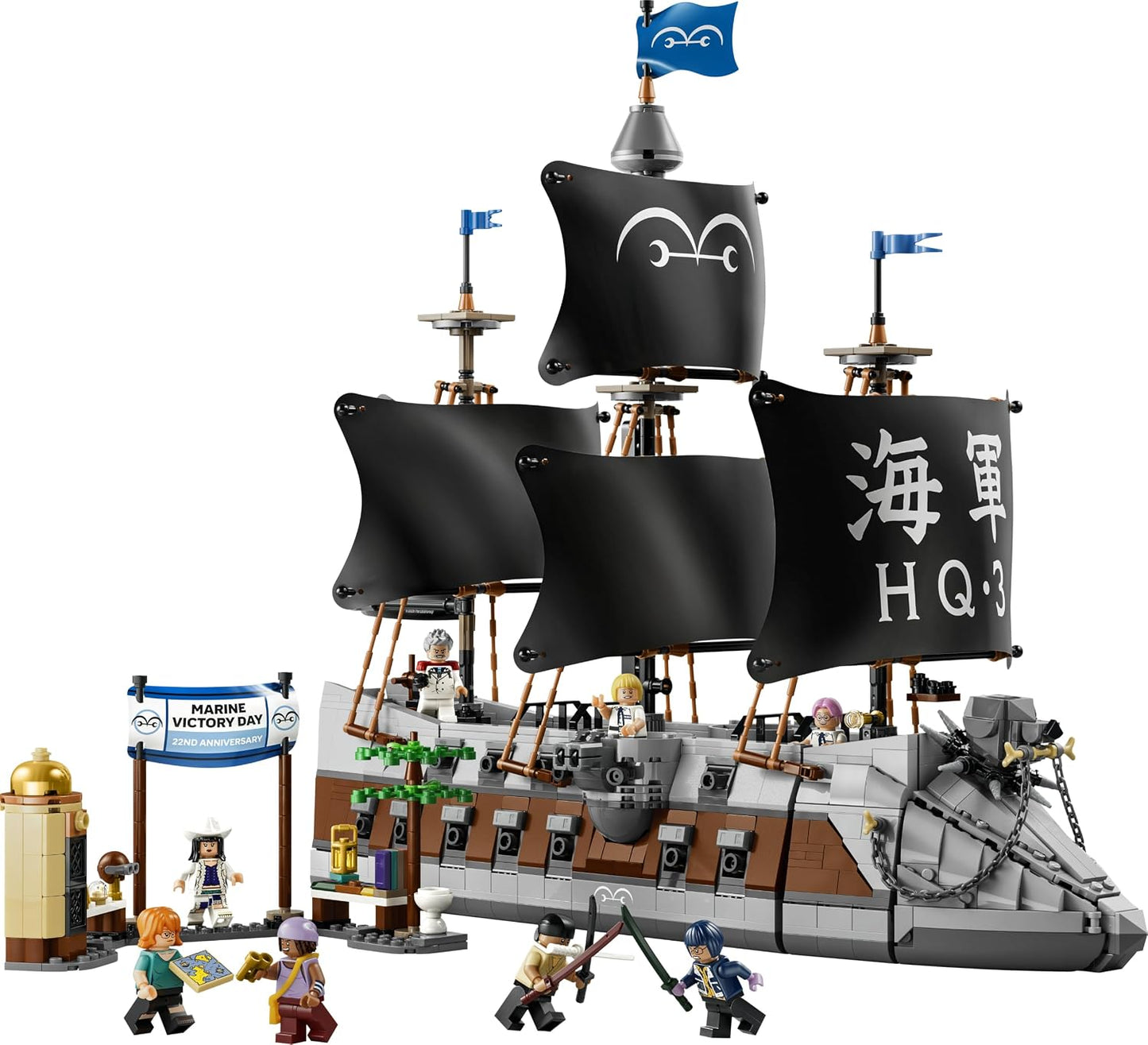 LEGO ONE PIECE Navio de Guerra da Marinha do Garp – Kit de Modelo de Barco com 8 Minifiguras (incluindo Zoro, Usopp e Nami) – Decoração para Quarto Infantil – Presente para Meninos, Meninas e Fãs a partir de 9 Anos – 75646