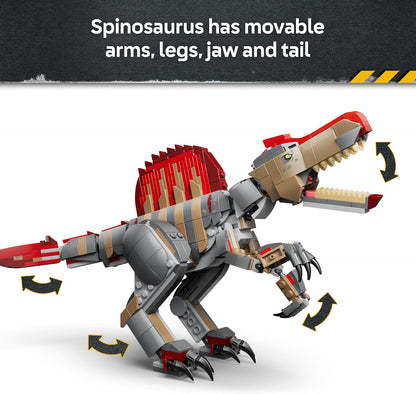 LEGO Jurassic World Fuga do Dinossauro Espinossauro – Brinquedo Interativo com Figura de Dinossauro, Moto e 2 Minifiguras – Presente de Aniversário para Meninos e Meninas a partir de 9 Anos – 77982