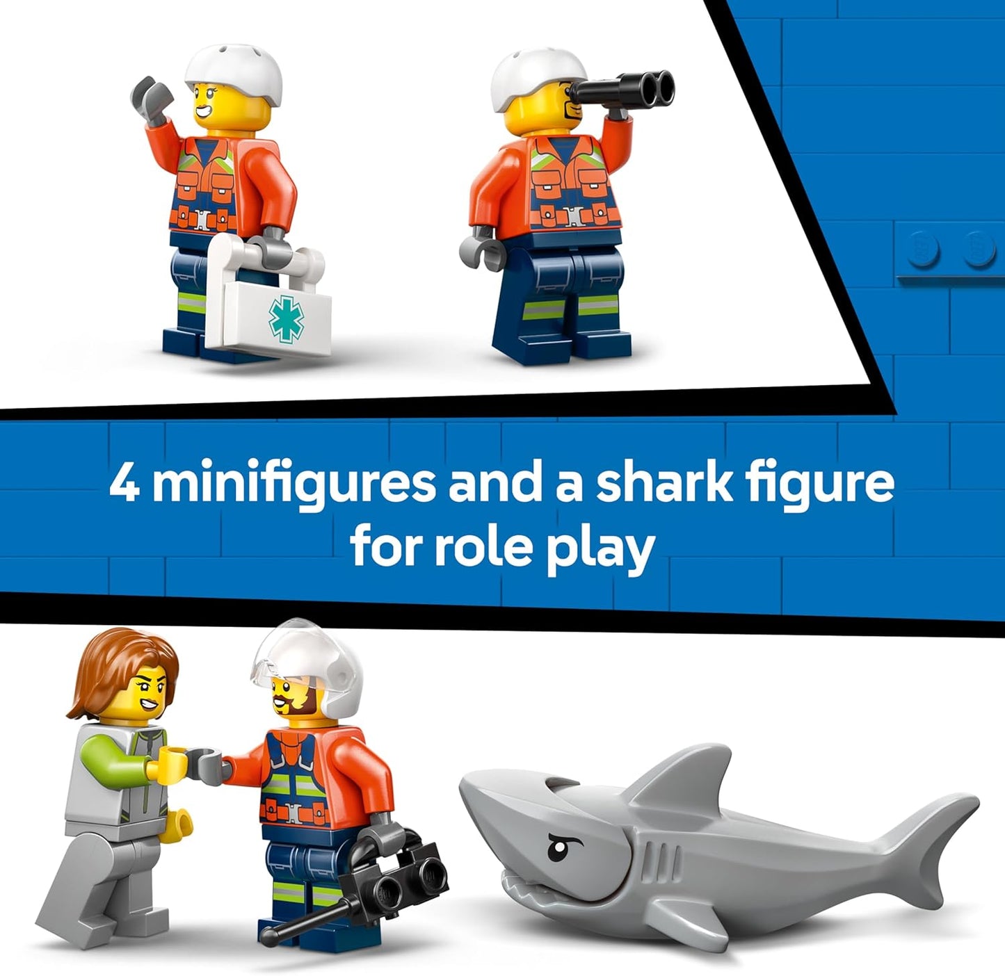 LEGO City Helicóptero da Guarda Costeira - Kit de Modelo de Veículo de Emergência com Portas Deslizantes, Guincho, 4 Minifiguras e Figura de Tubarão - Presente de Aniversário para Meninos a partir de 7 Anos - 60503