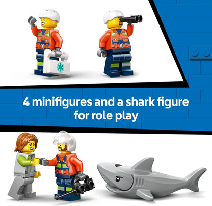 LEGO City Helicóptero da Guarda Costeira - Kit de Modelo de Veículo de Emergência com Portas Deslizantes, Guincho, 4 Minifiguras e Figura de Tubarão - Presente de Aniversário para Meninos a partir de 7 Anos - 60503
