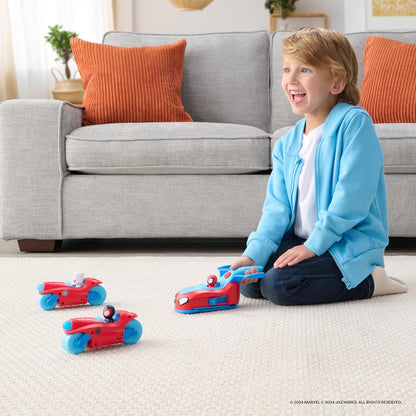 Homem-Aranha e seus amigos incríveis - Marvel Spidey Team Split Racer - Veículo três em um de 21,5 cm com dardos de teia, efeitos sonoros e frases.