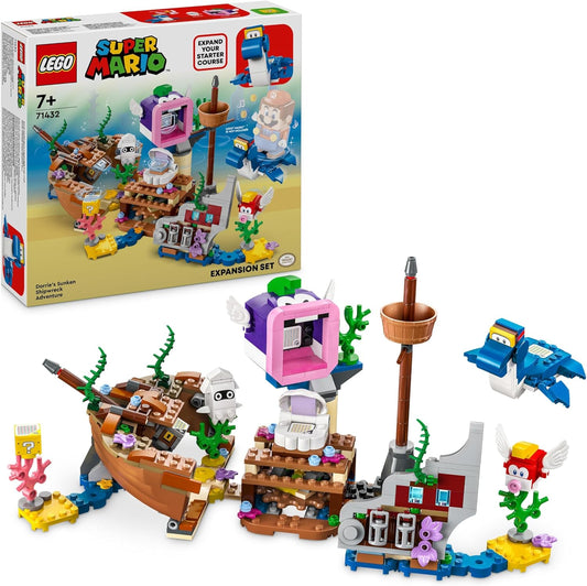 LEGO Super Mario Juego de expansión Aventura en el naufragio hundido de Dorrie, juguete coleccionable para niños, niñas y niños mayores de 7 años con figuras de personajes del juego Cheep Cheep y Blooper, regalo para jugadores 71432