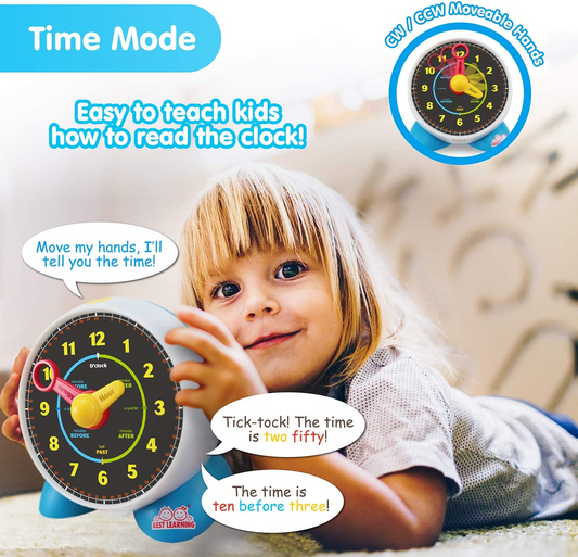 BEST LEARNING Reloj de Aprendizaje - Charla Educativa Aprenda a Decir la Hora Enseñando Juguete Luminoso con Prueba y Música Modo de Sueño - Bebés y Niños Pequeños de 3, 4, 5, 6 Años Regalo Regalo para Niños y Niñas