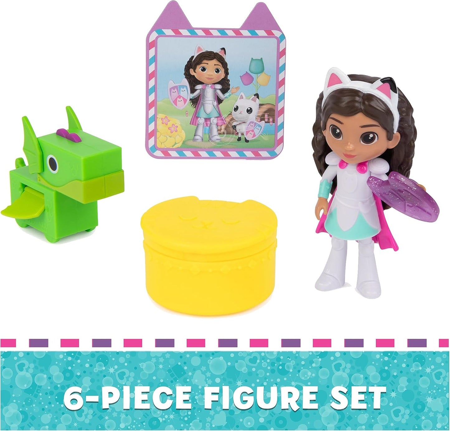 DreamWorks Gabby’s Dollhouse, Conjunto de Figura de Brinquedo Cavaleiro Gabby com Brinquedo Surpresa e Mini Dragão Amigo, Brinquedos Infantis para Meninas e Meninos a partir de 3 Anos