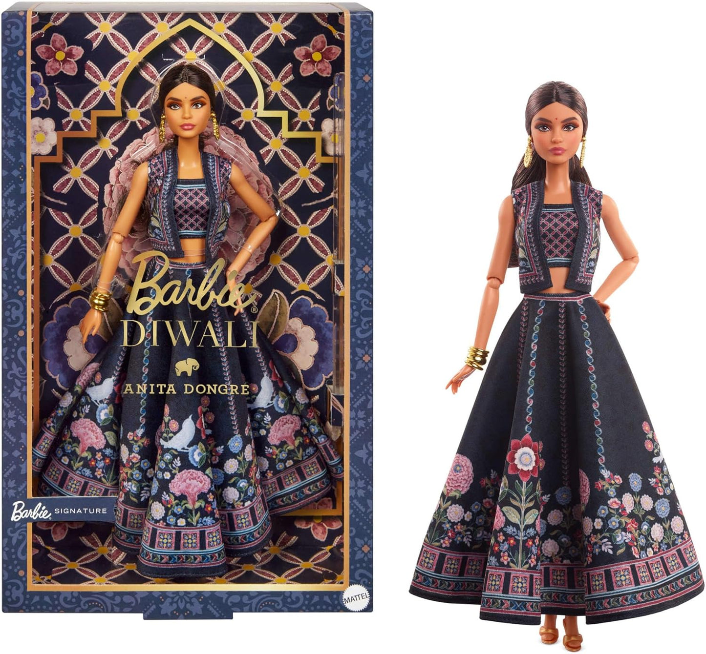 Barbie Boneca Diwali de Anita Dongre com visual do Festival das Luzes, item colecionável de Natal com suporte para boneca e certificado de autenticidade, HRM91