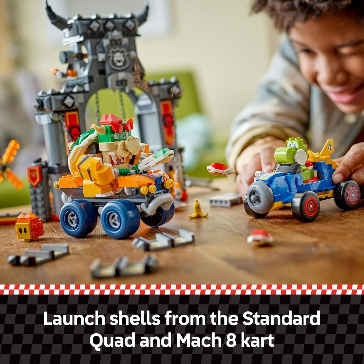 LEGO Super Mario: Mario Kart – Castelo do Bowser - Conjunto interativo com 2 carros e 4 figuras, incluindo Yoshi - Presente perfeito para crianças a partir de 9 anos - 72039